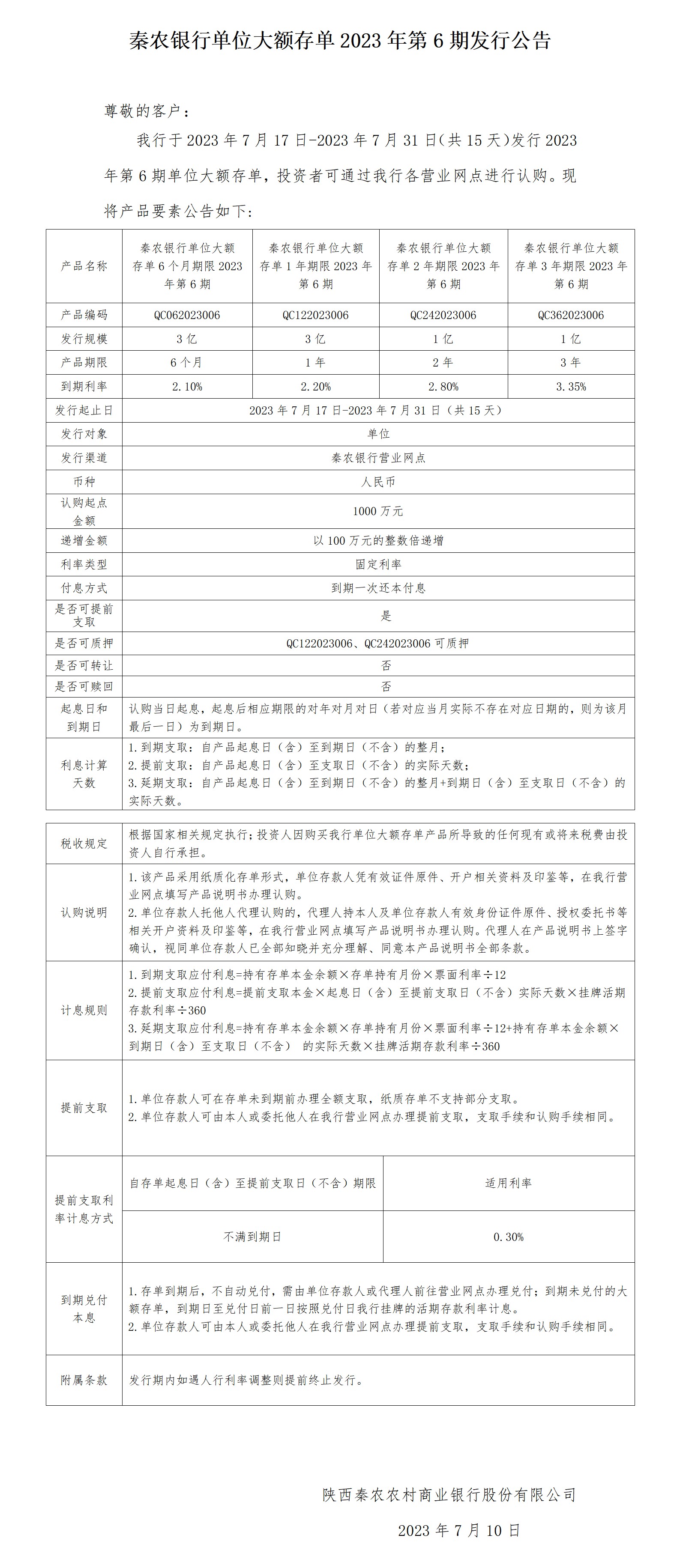 秦農銀行單位大(dà)額存單2023年第6期發行公告2023.7.10_01(1)(1).jpg